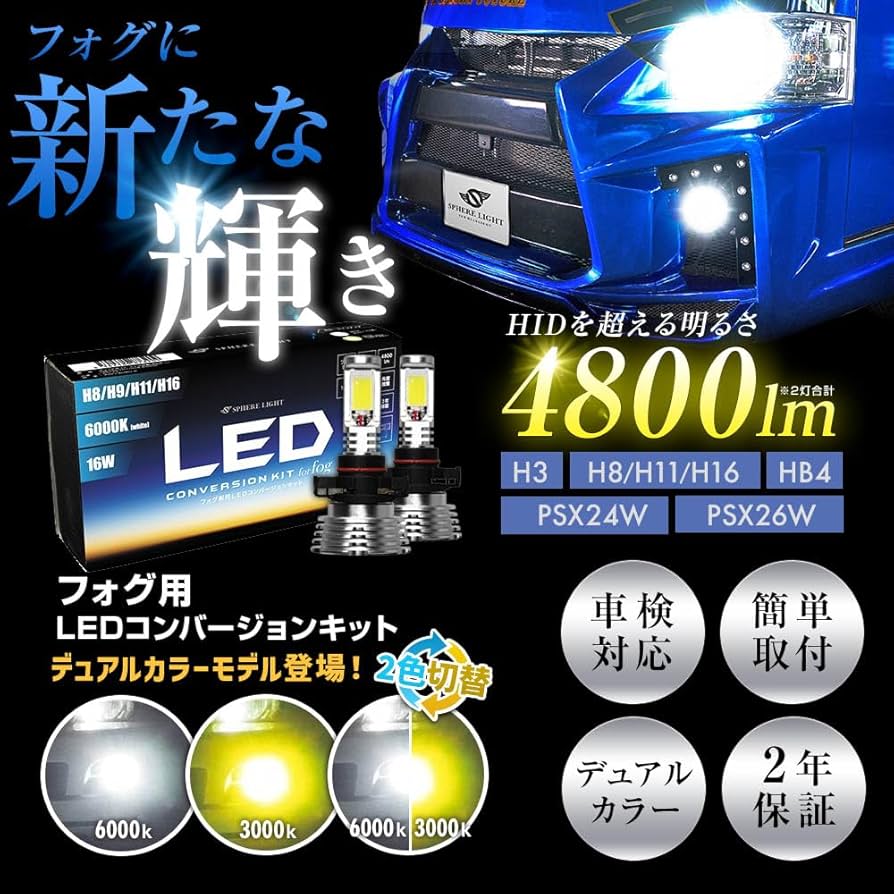 Amazon | スフィアライト フォグランプ LED 車用 PSX26W 6000K