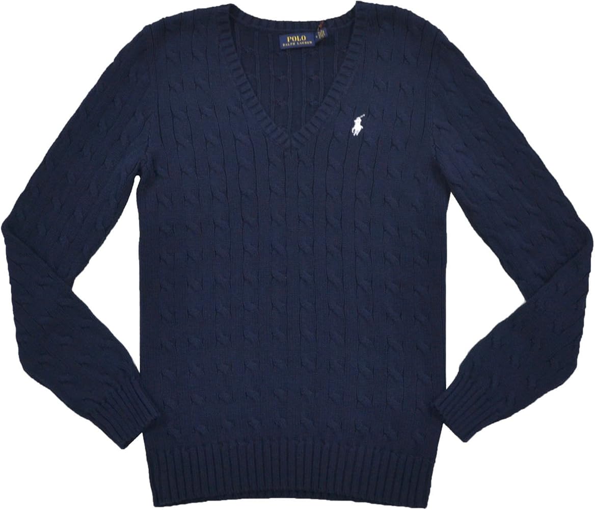 Polo Ralph Lauren Womens 100% Cotton Cable Knit V-Neck Sweater
