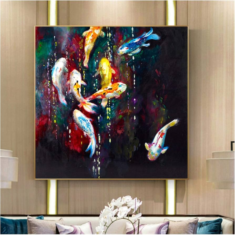 Amazon.co.jp: 金魚動物魚抽象油絵キャンバス壁アート写真水彩ポスター
