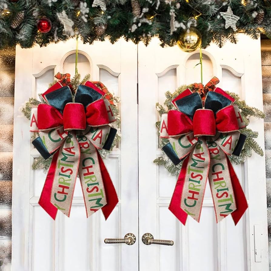 Amazon.co.jp: クリスマスツリ飾り付けリボン 緑 赤 麻 ワイヤーエッジ