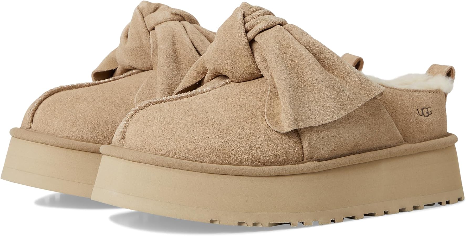 Amazon.com | UGG Women's Platform Slip On Bow Slipper, Sand, 11