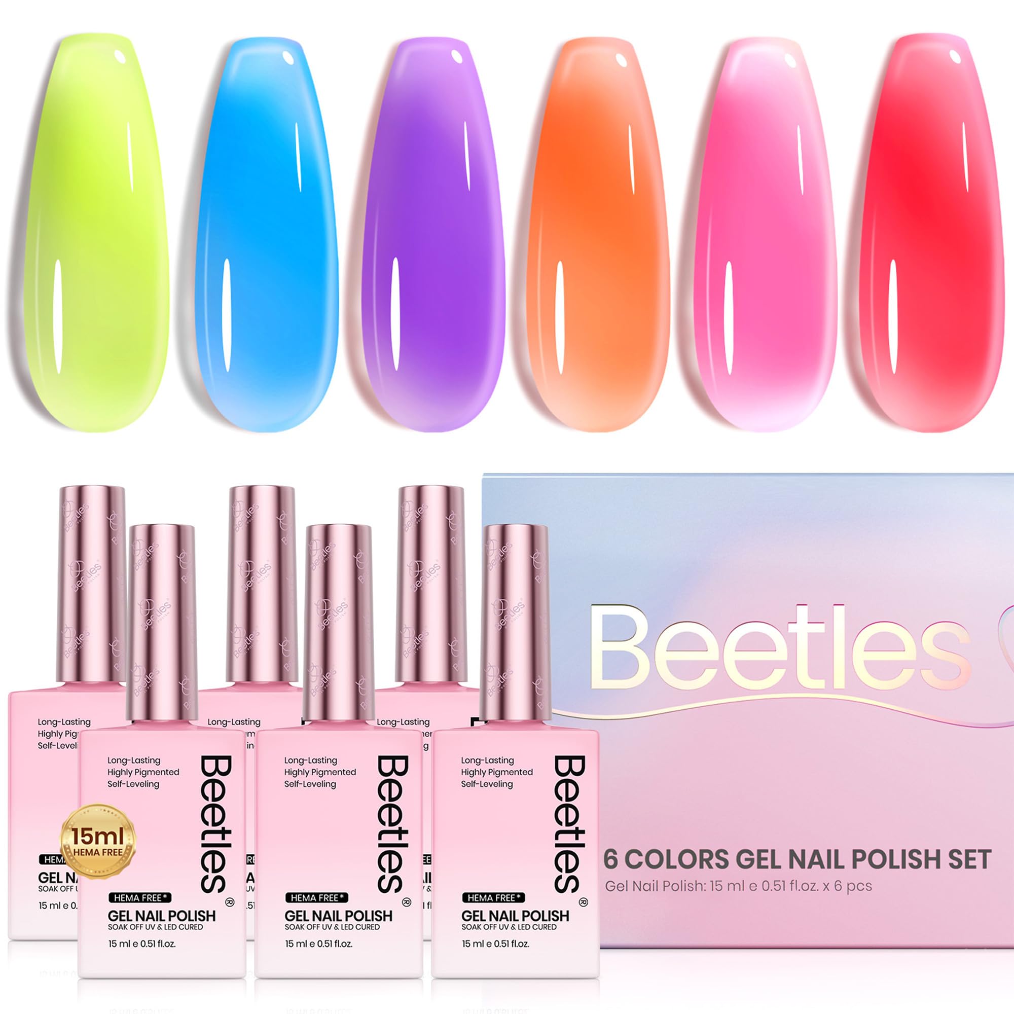 Amazon.com: Beetles Jelly Gel Nail Polish Set, 6 Colors Hema Free