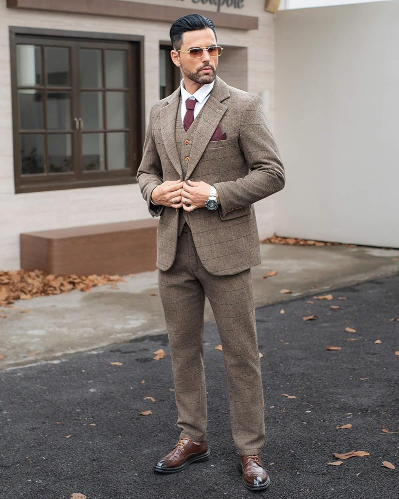 Amazon.co.jp: Wemaliyzd ヴィンテージ メンズ スーツ 3ピース 格子柄