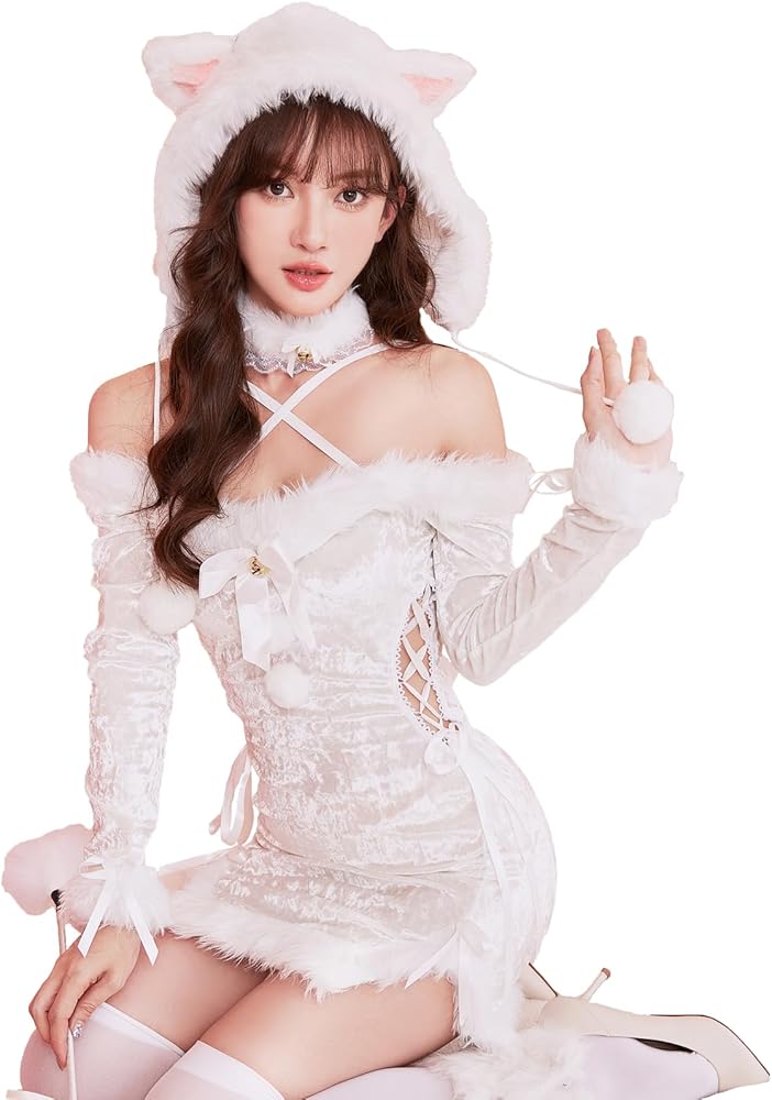 Amazon.co.jp: [Malymoon] コスプレ サンタ キャット 白猫 ネコ ねこ