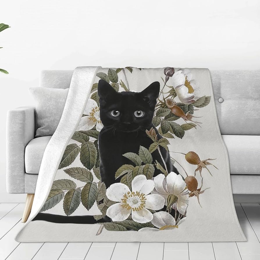 Amazon｜毛布 花 黒猫 ネコ柄 猫柄 ブランケット シングル 夏用 掛け