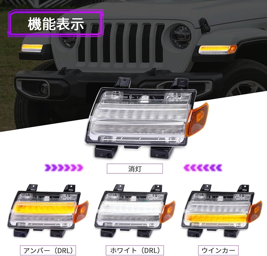 Amazon | Archaic ジープ ラングラー JL JT フロントフェンダーランプ