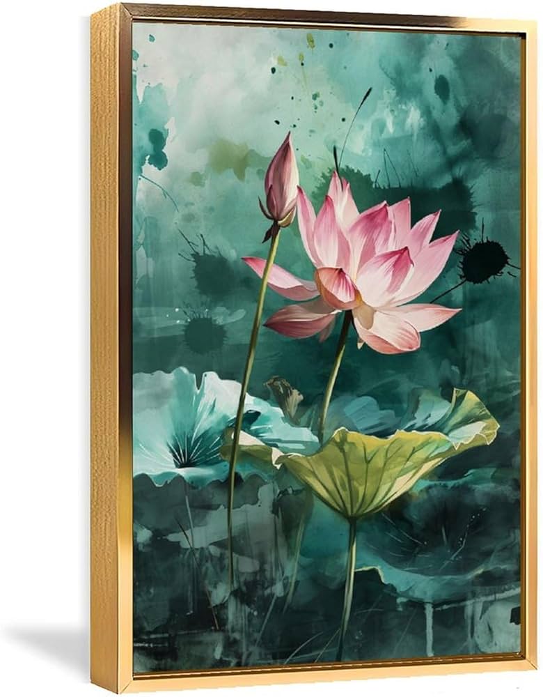 Amazon.co.jp: 絵画 ほっそりと咲く蓮の水墨画インテリア 絵画 魅力的