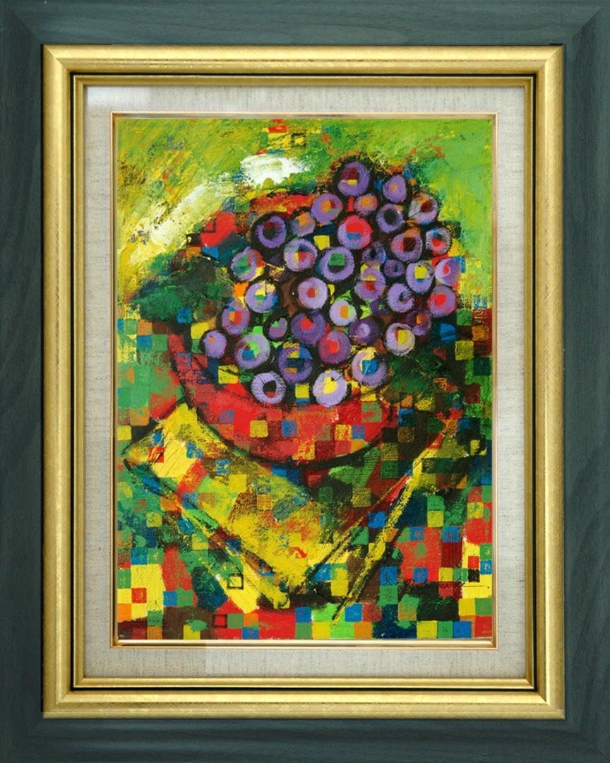 油絵 菅家令子 絵 絵画インテリア額付(青緑＋金色の枠) F6-081911富士