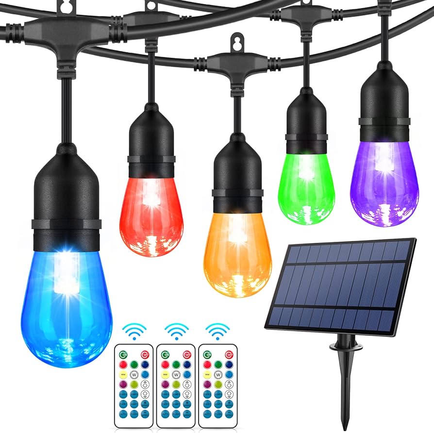 WENFENG 2-Pack 48FT Solar Outdoor RGB String Light, Dimmable Patio