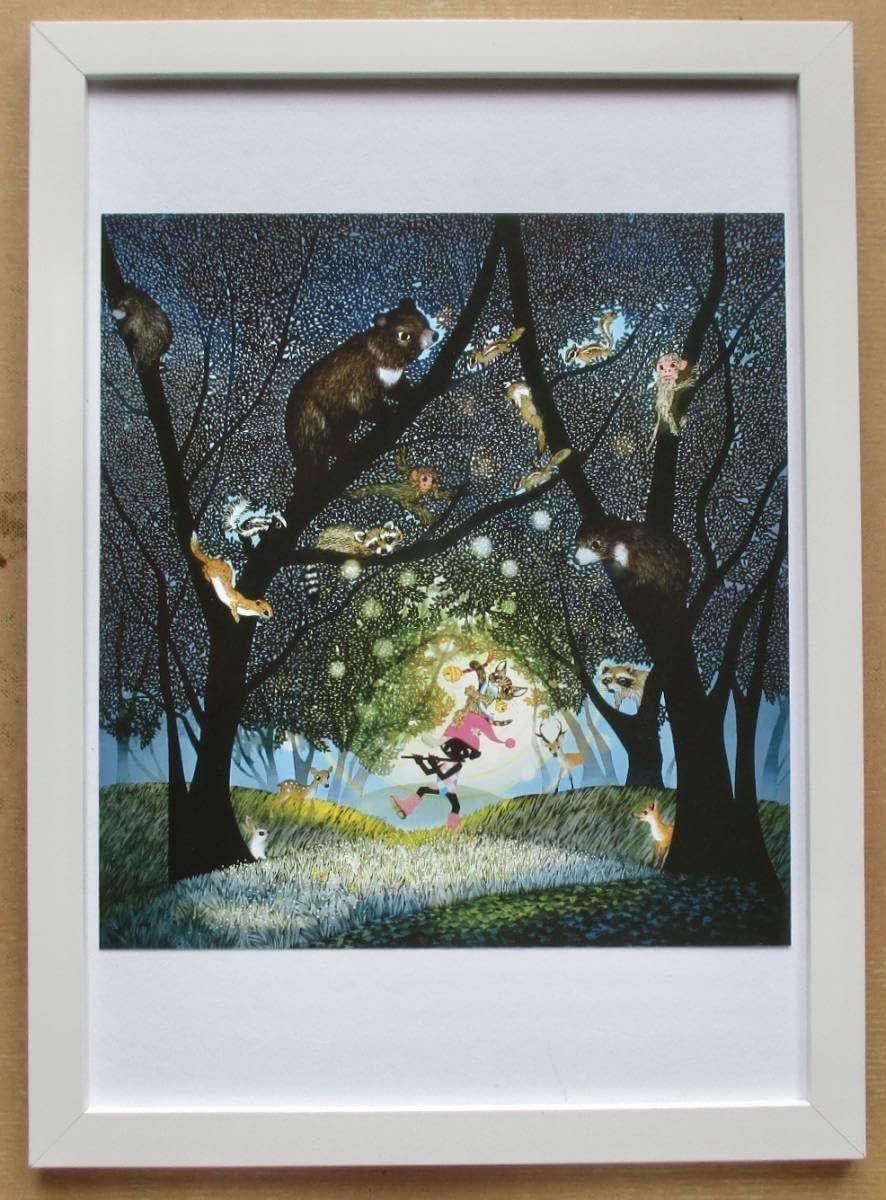 Amazon.co.jp: 藤城清治 「森へ入る時は鈴を鳴らそう」 画集画 A4額