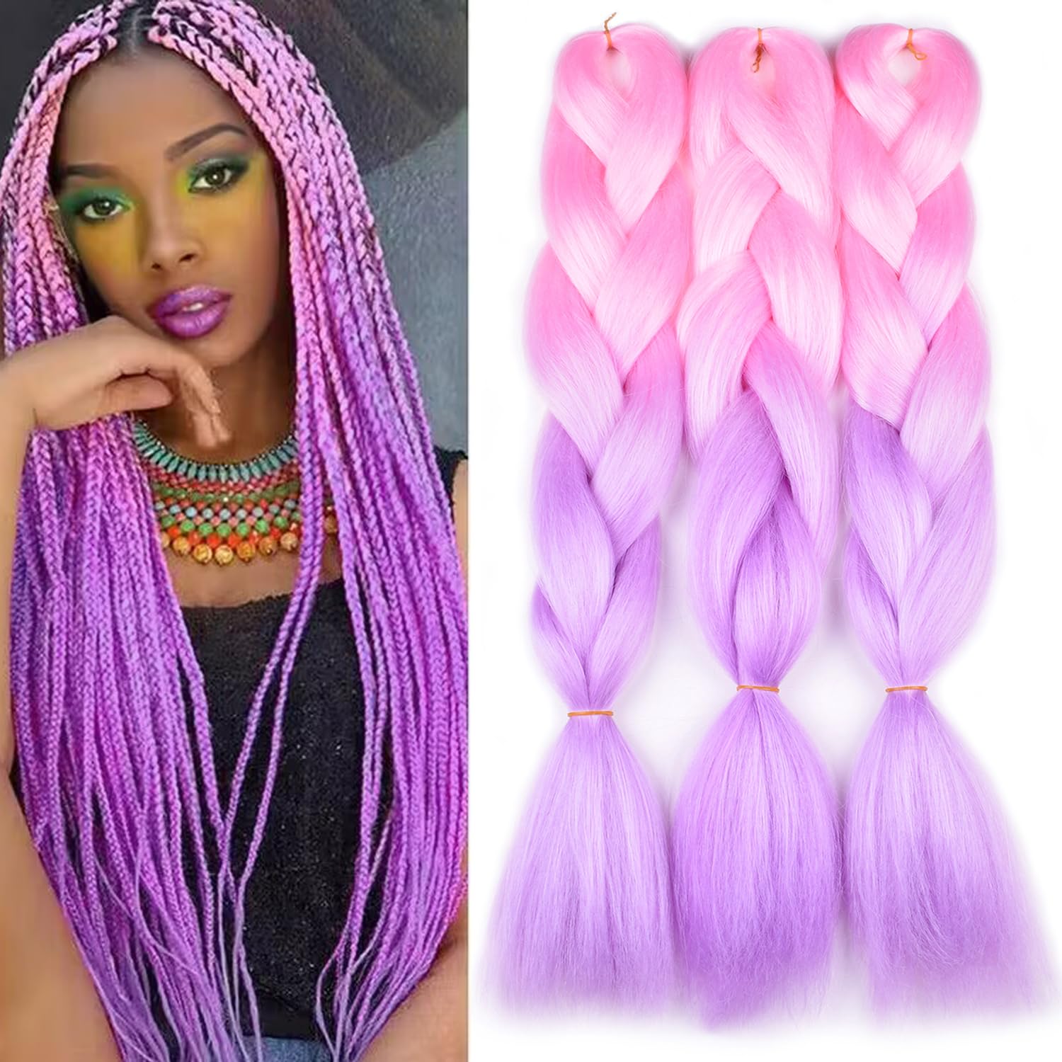 Amazon.com : BACANA Pink Ombre Braiding Hair Light Pink/Light