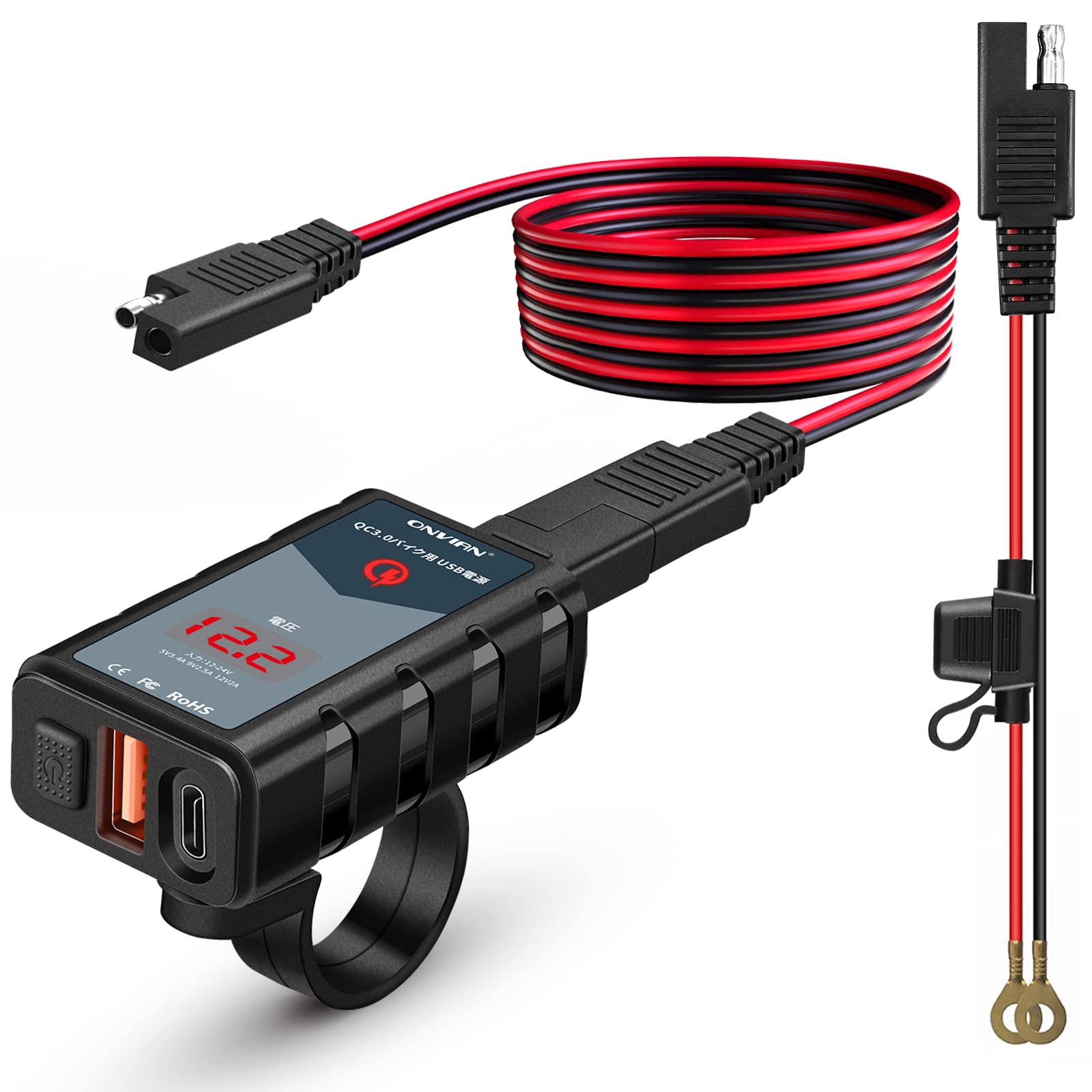 Amazon.co.jp: ONVIAN バイク usb電源 2ポート PD QC3.0 急速充電器