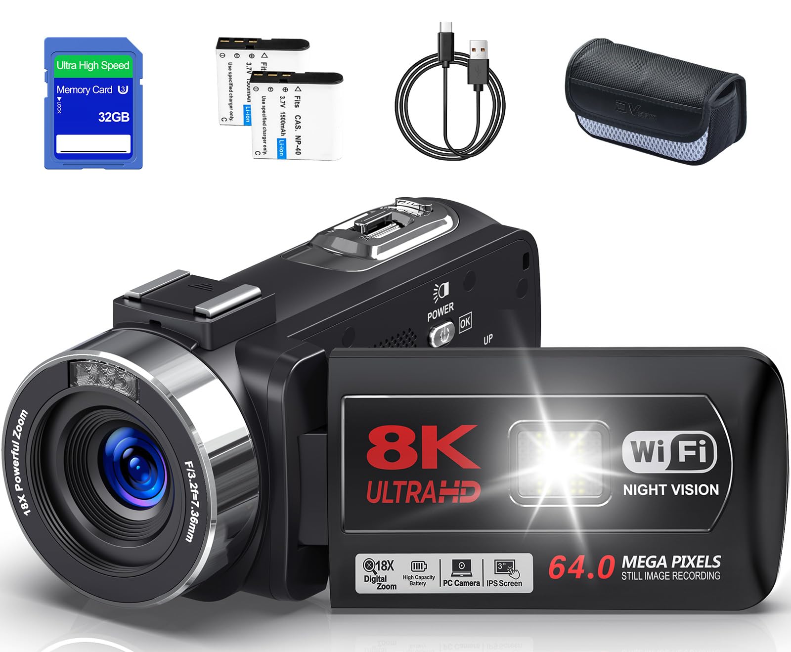 Amazon | ビデオカメラ【8K動画撮影、6400万画素】YouTubeカメラ 32GB