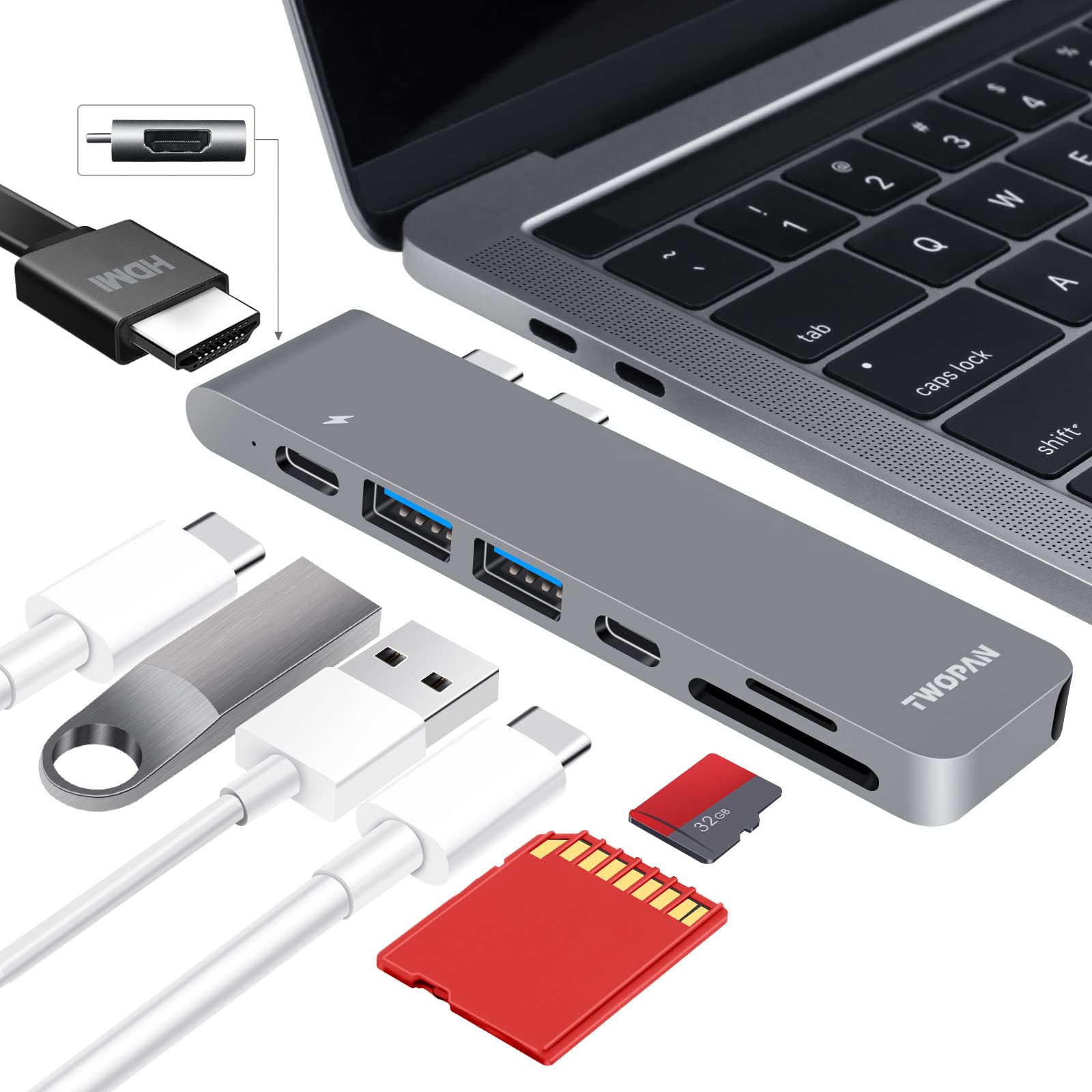 Amazon.com: TWOPAN USB C Hub for MacBook Pro, 7 in 2 USB C to 4K