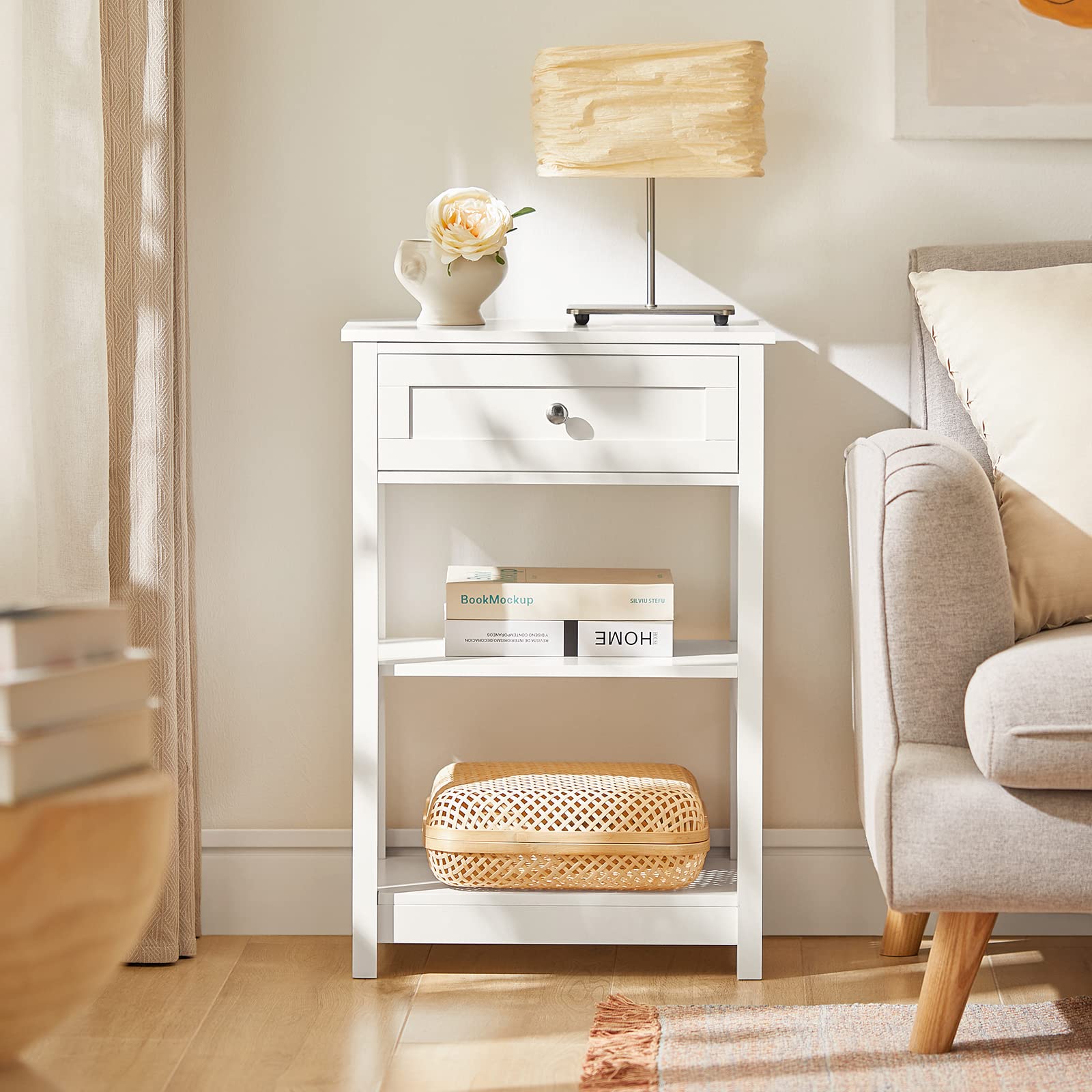 ヴィンテージ感漂う】木製サイドテーブル｜引き出し付き｜USA風