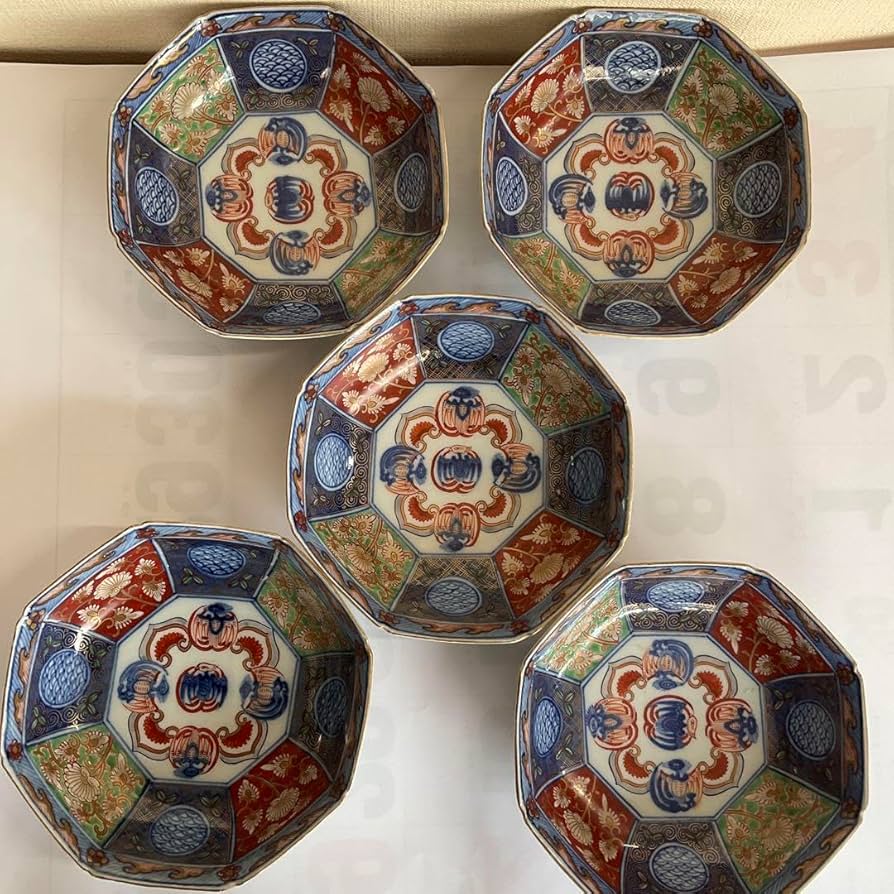 Amazon.co.jp: 伊万里焼 染錦鳳凰草花文八角向付(鱠皿) 5客揃 江戸時代