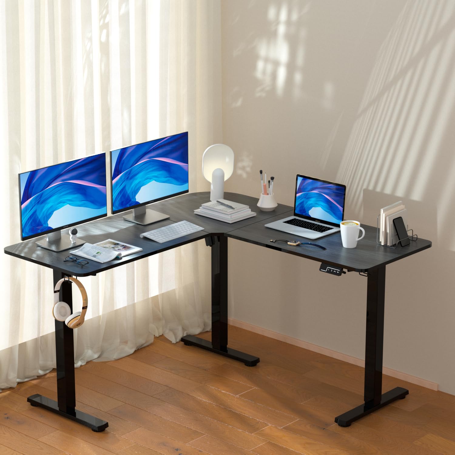 Amazon | ERGOMAKER 昇降デスク L字昇降デスク 129*129*50CM 電動式