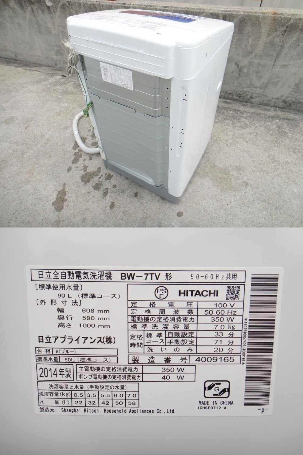 Amazon.co.jp: 日立 全自動洗濯機 ビートウォッシュ 7kg ブルー BW-7TV