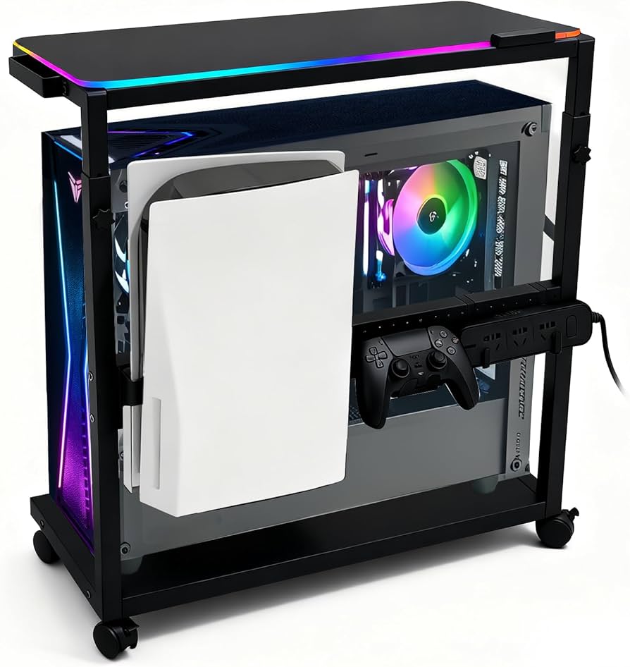 Amazon | 「MONCA」パソコンワゴン PCラック 昇降式 PS5スタンド付き