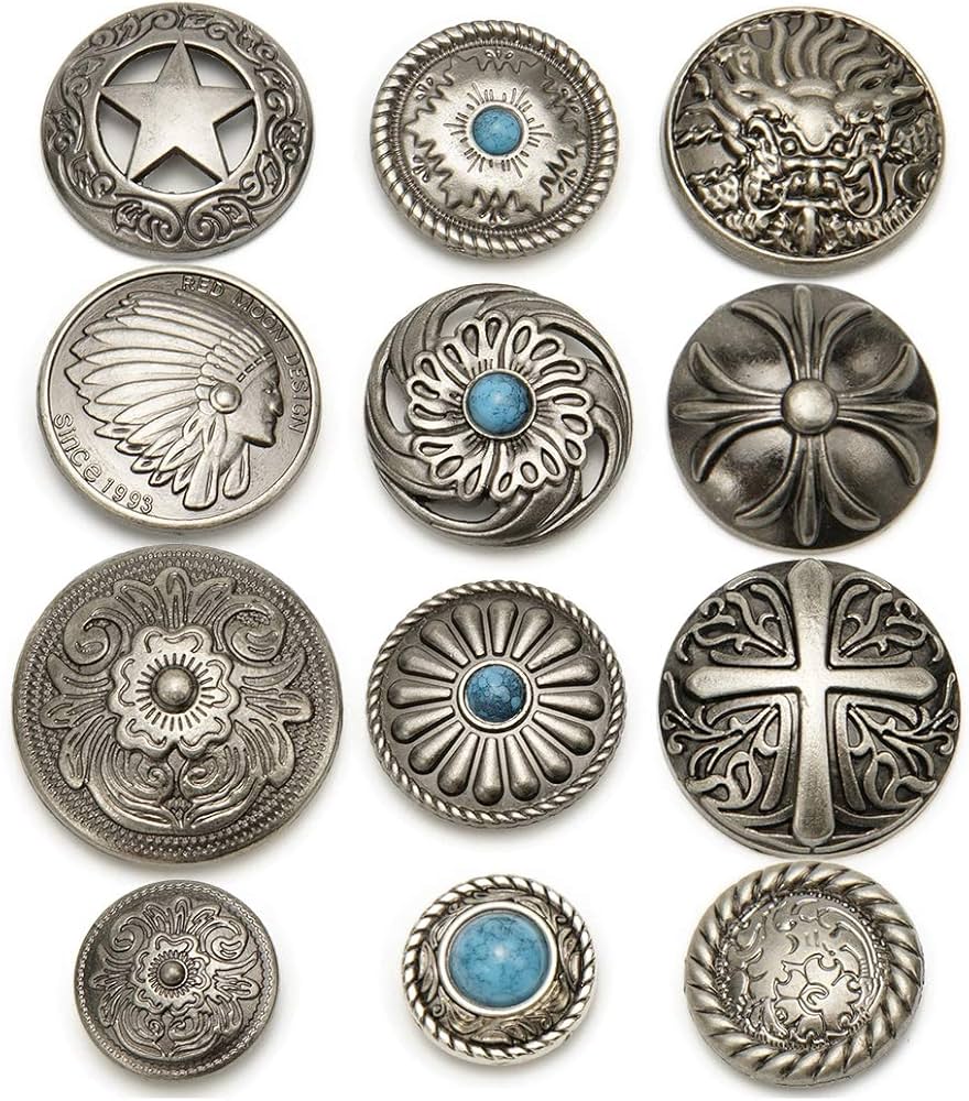 Amazon | コンチョ ボタン 12個セット ねじ式 アンティーク シルバー