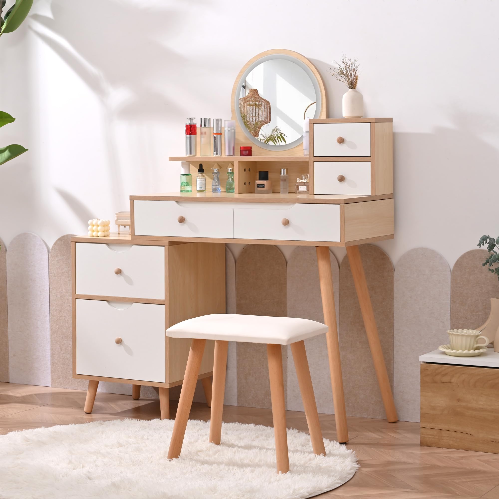 Amazon｜ドレッサー化粧台 LEDミラーライト付き 化粧台セット テーブル
