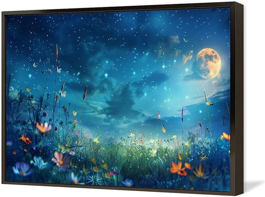 Amazon.co.jp: 絵画 美しい星空と月と夜の花畑 アートパネル ポスター