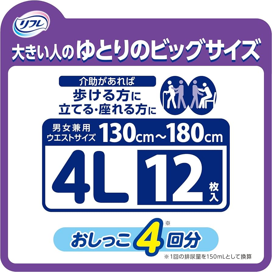 Amazon | リフレ はくパンツ BIG 4Lサイズ 12枚入 | リフレ | 大人用