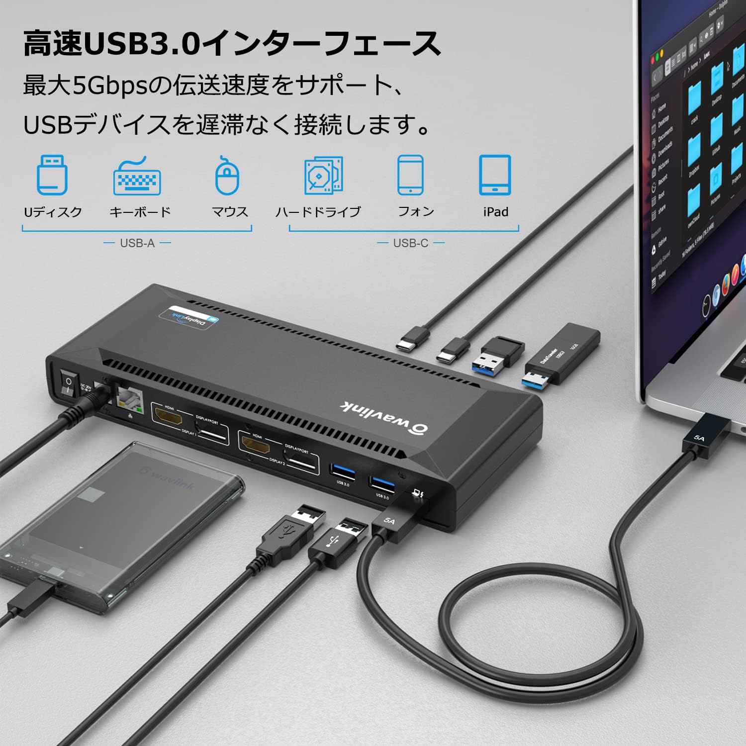 Amazon.co.jp: WAVLINK USB-C Single 5K/Dual 4K@60Hz Display Docking