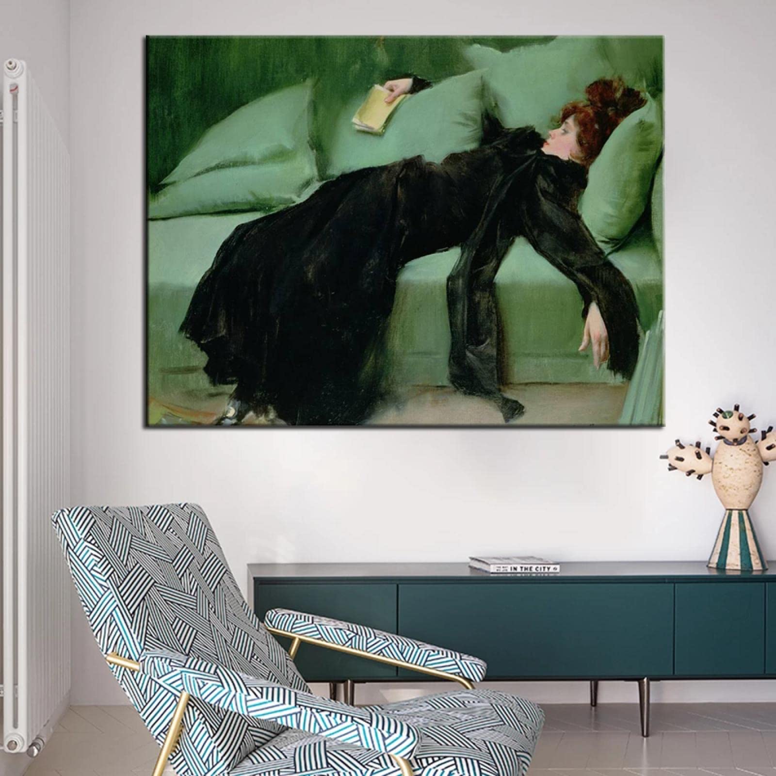 一点物 油絵 緑 女性 黒 キャンバス 一点物 油絵 緑 女性 黒