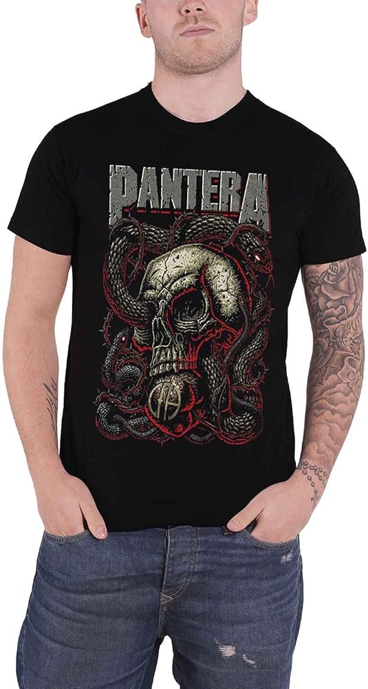 Amazon.com: Pantera T Shirt Serpent Skull Distressed Band Logo