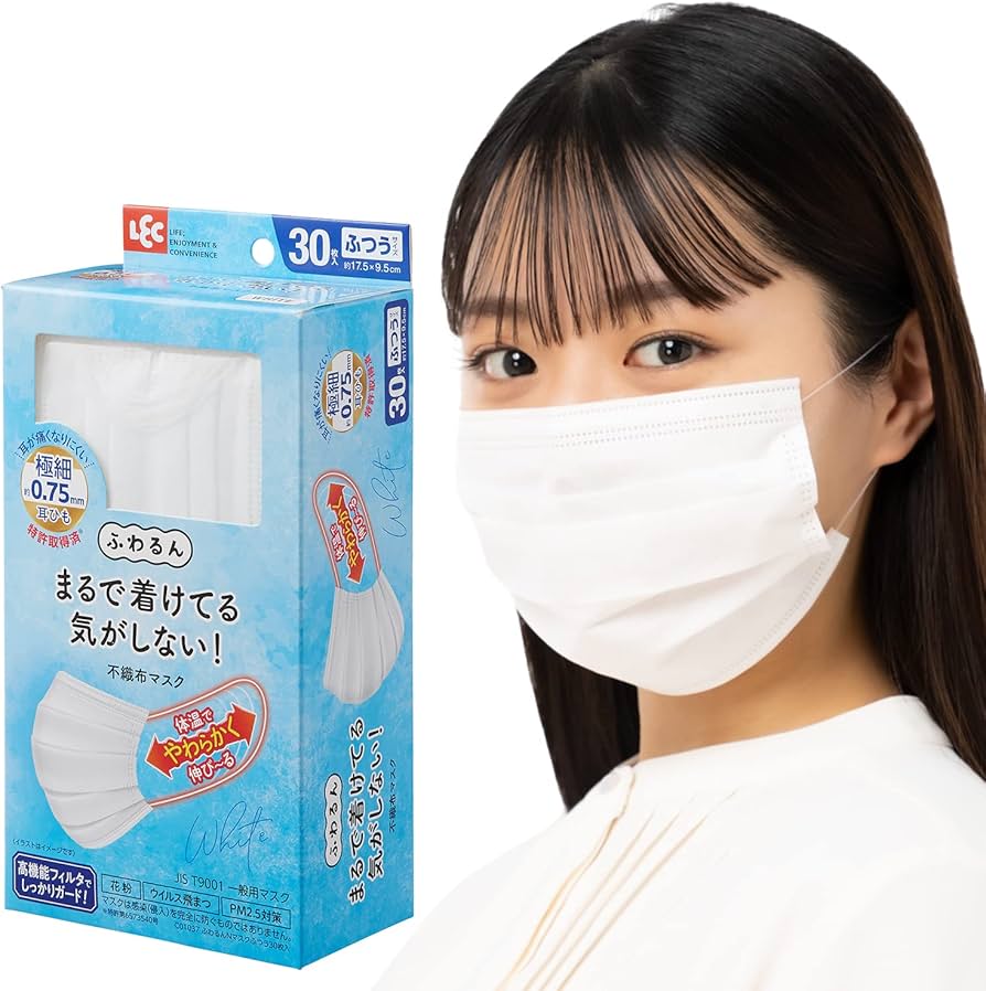 Amazon.co.jp: レック 極細耳ひも マスク ふわるん (ふつうサイズ 30枚