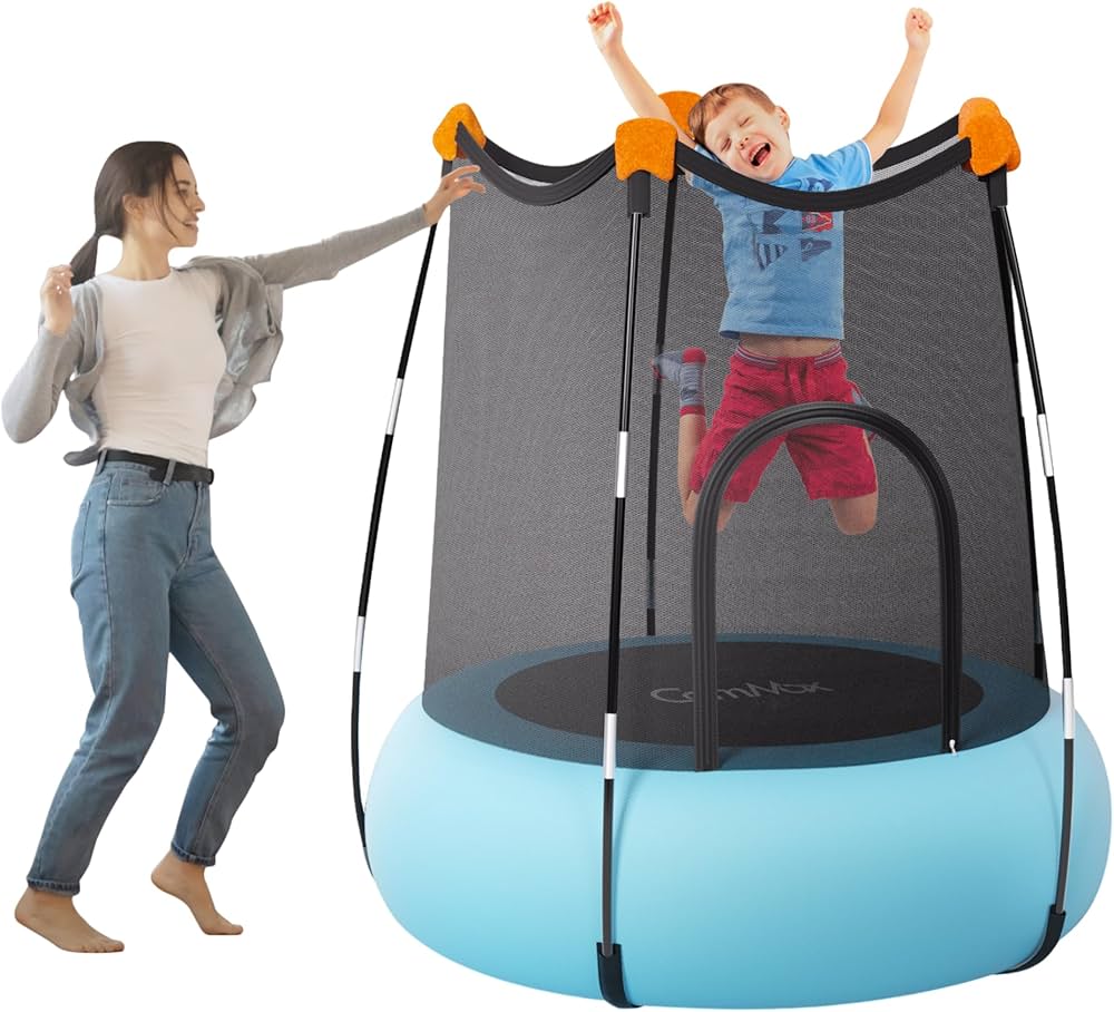 Amazon | CalmMax携帯用エアトランポリン、フェンスと水袋付きの静音