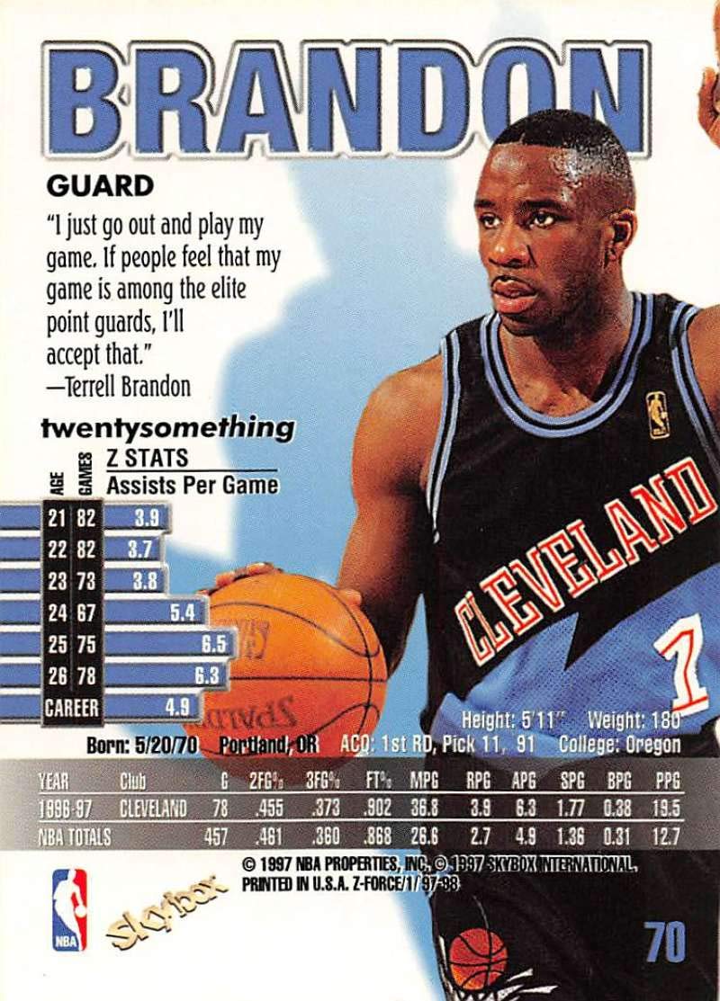 Amazon.com: 1997-98 Z-Force Basketball #70 Terrell Brandon
