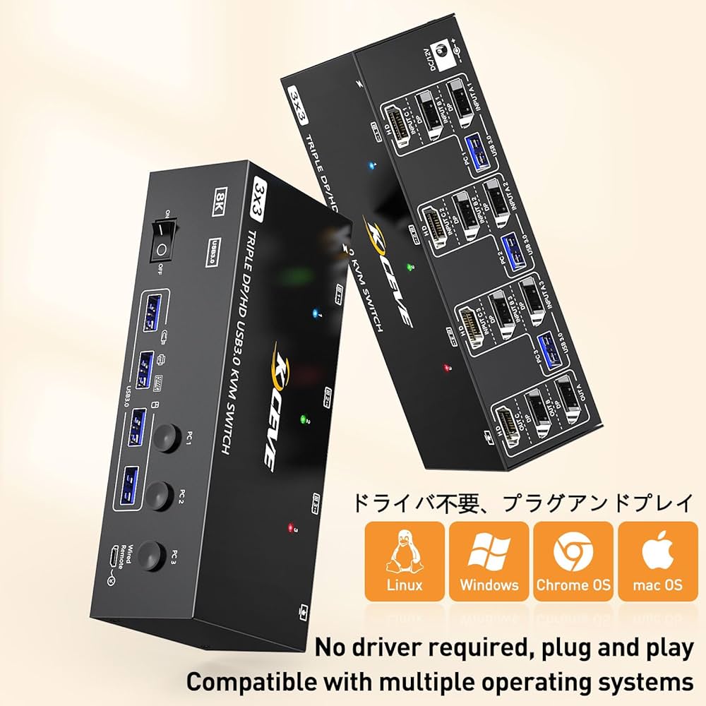 Amazon.co.jp: KCEVE 8K USB3.0 KVMスイッチ 3PC 3モニター KVM Switch