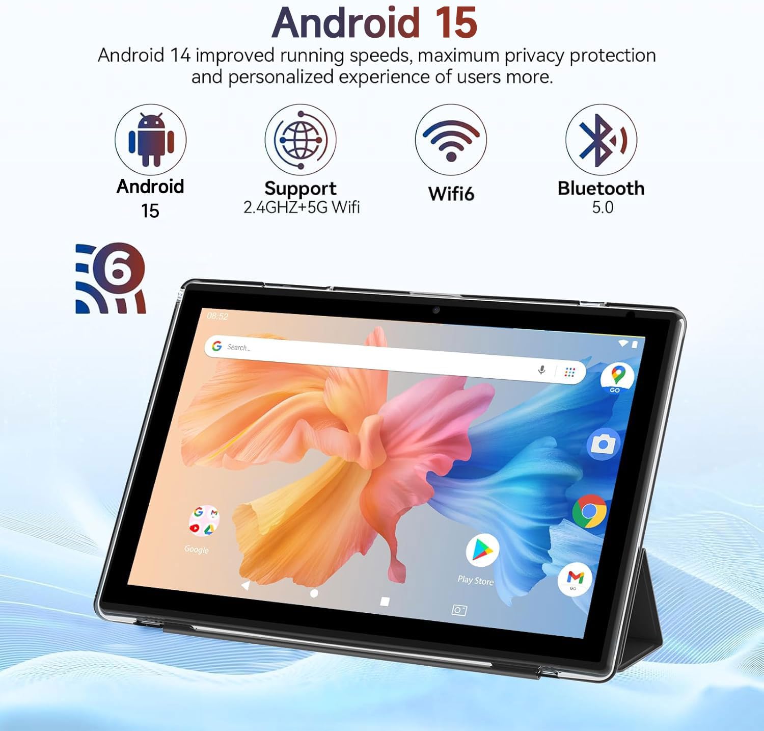 Android 15 Tablet 10 Inch, 12GB RAM+64GB ROM+1TB Expandable, 2 in 1