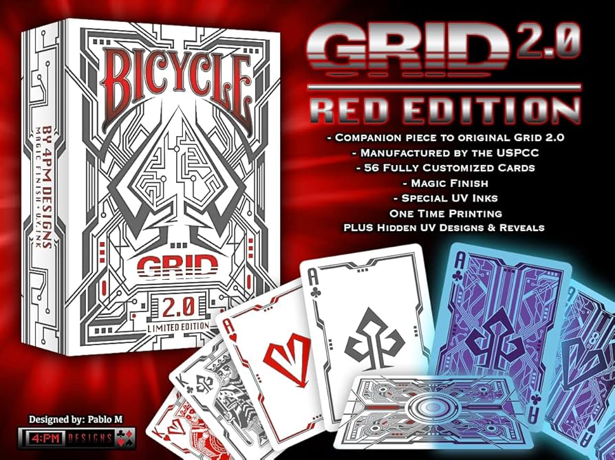 Amazon.com: Bicycle Grid 2.0 Red Playing Cards Glows Under