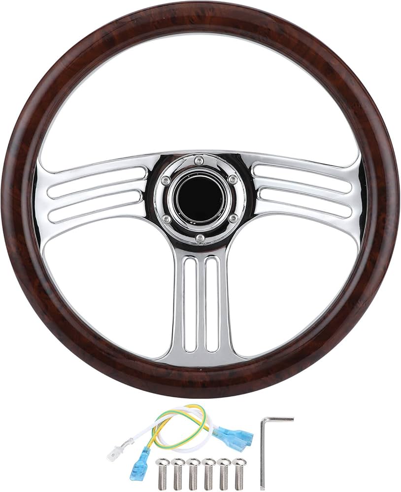 29パイ ウッドとクロームの3本スポークステアリング 29パイ ウッドと