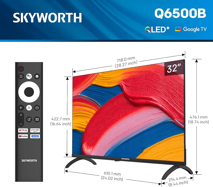 SKYWORTH 32 Inch QLED Smart TV, HD TV Compatible with Google TV