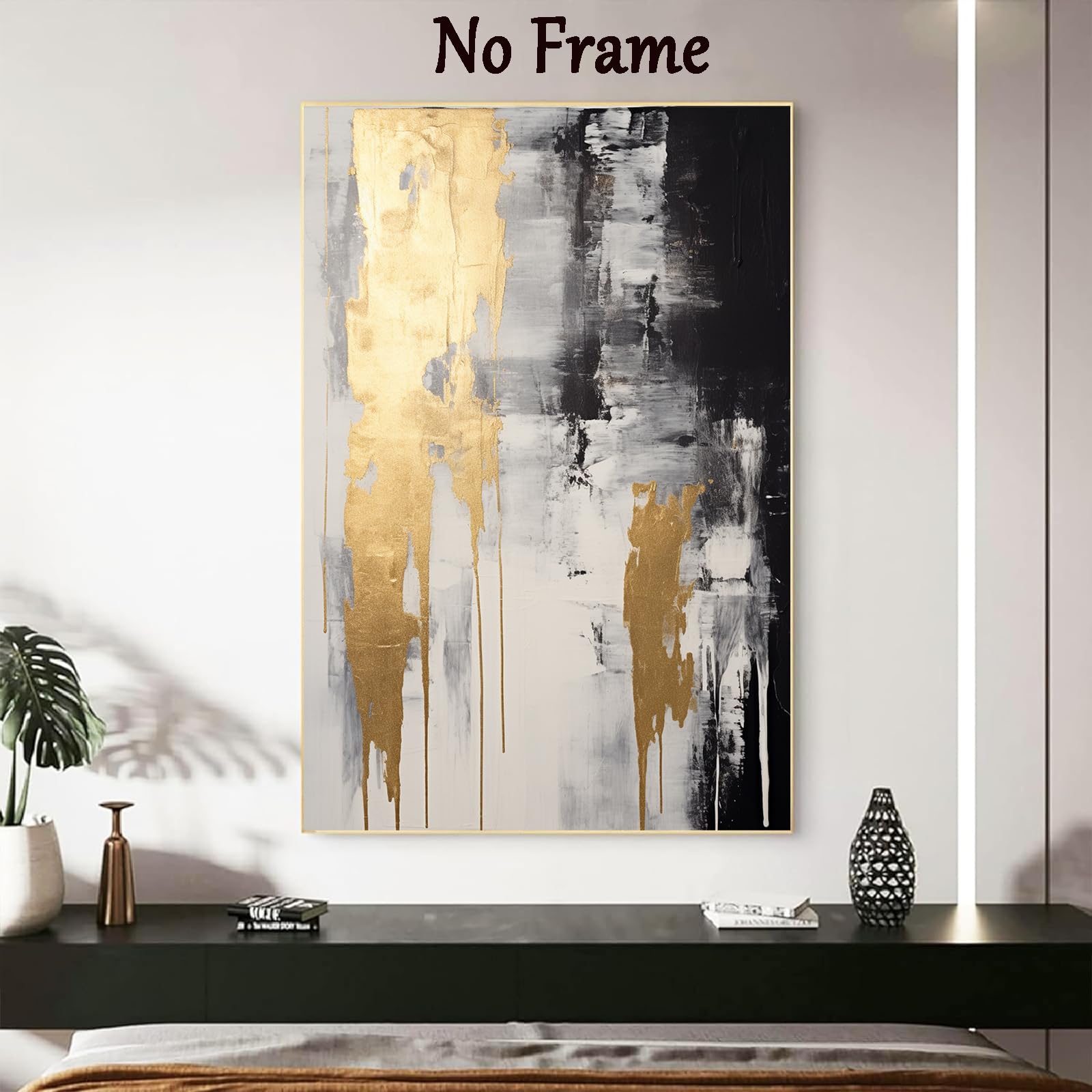 Amazon.co.jp: Lauximart ブラック ホワイト ゴールド 抽象 ウォール