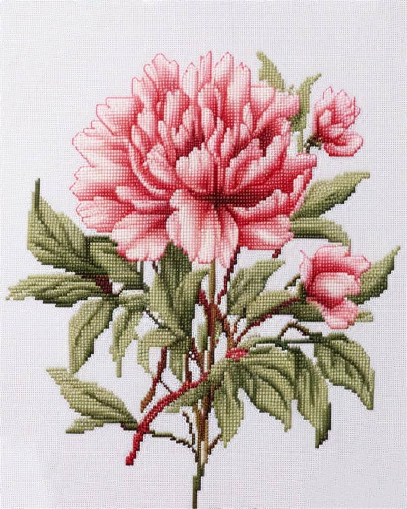 Amazon | 14CT クロスステッチ 図案印刷ピンクの牡丹の花プレプリント