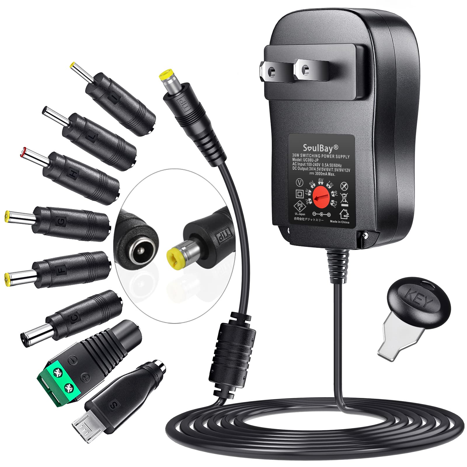 Amazon | SoulBay 36W 3V 4.5V 5V 6V 7.5V 9V 12VユニバーサルAC / DC