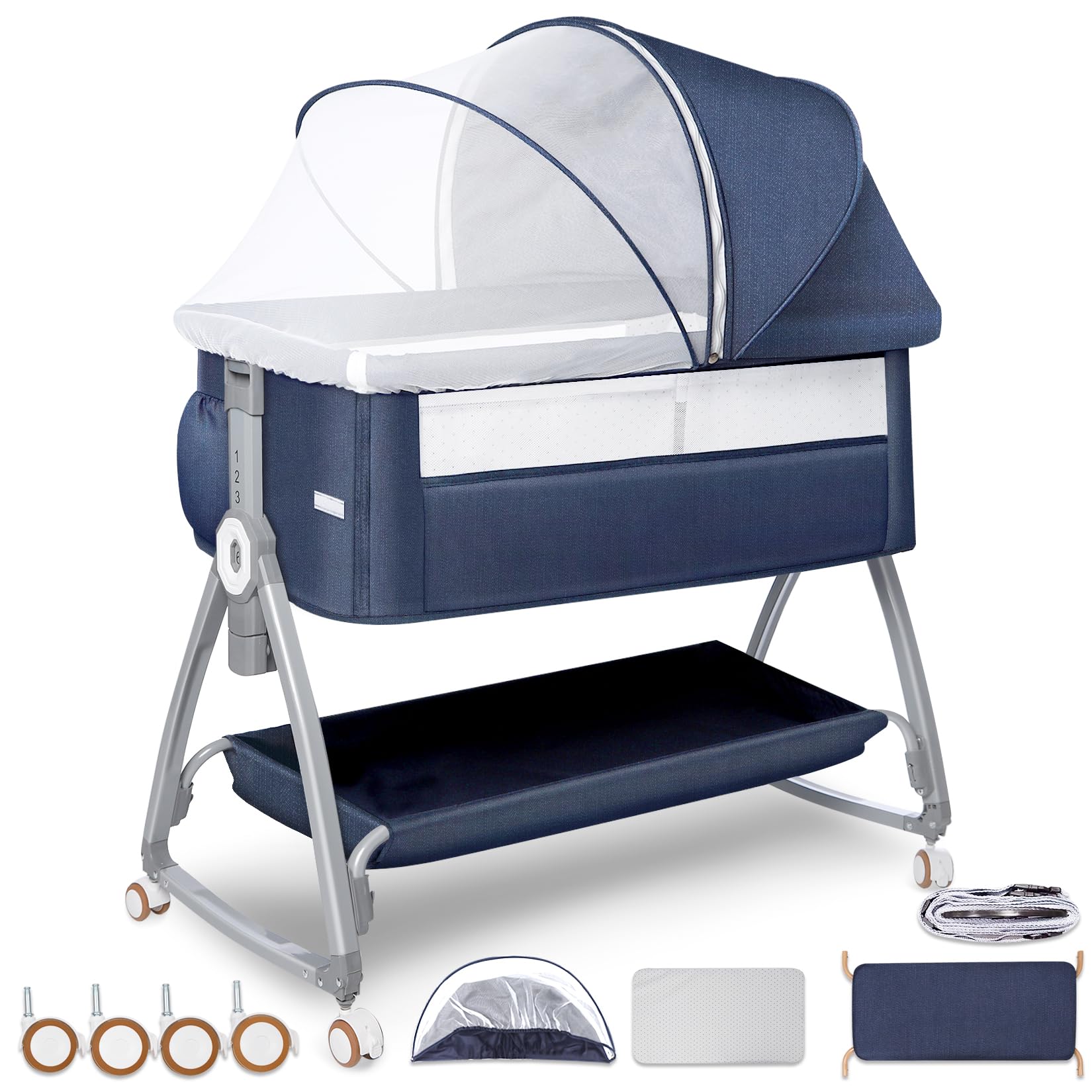 Amazon.co.jp: 2025最新 ベビーベッド 添い寝ベッド 折畳み 高さ6段