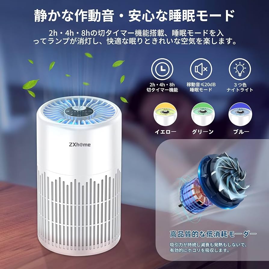 Amazon.co.jp: ZXhome 空気清浄機 「360°全方向吸収＆リモコン付属