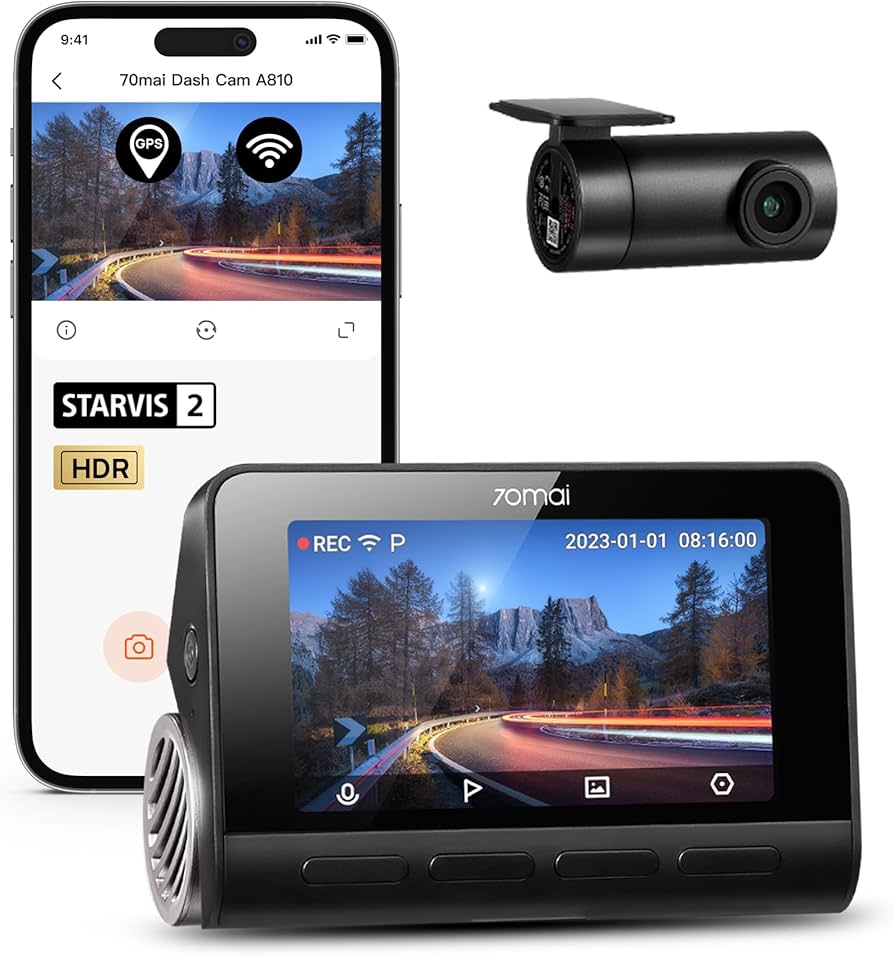 70mai 4K Dash Cam Front and Rear, Built in Wi-Fi & GPS Car Camera