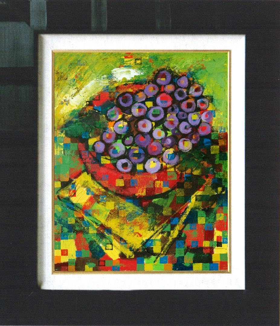 油絵 菅家令子 絵画インテリア 額付(青緑＋金色の枠) uF6-064204ゆり