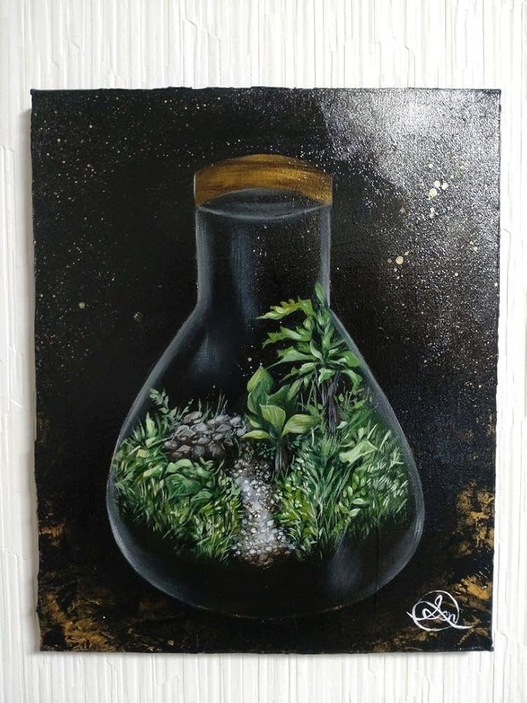 テラリウムの油絵【導き】1点物の原画アート/作者サイン入り/F3号