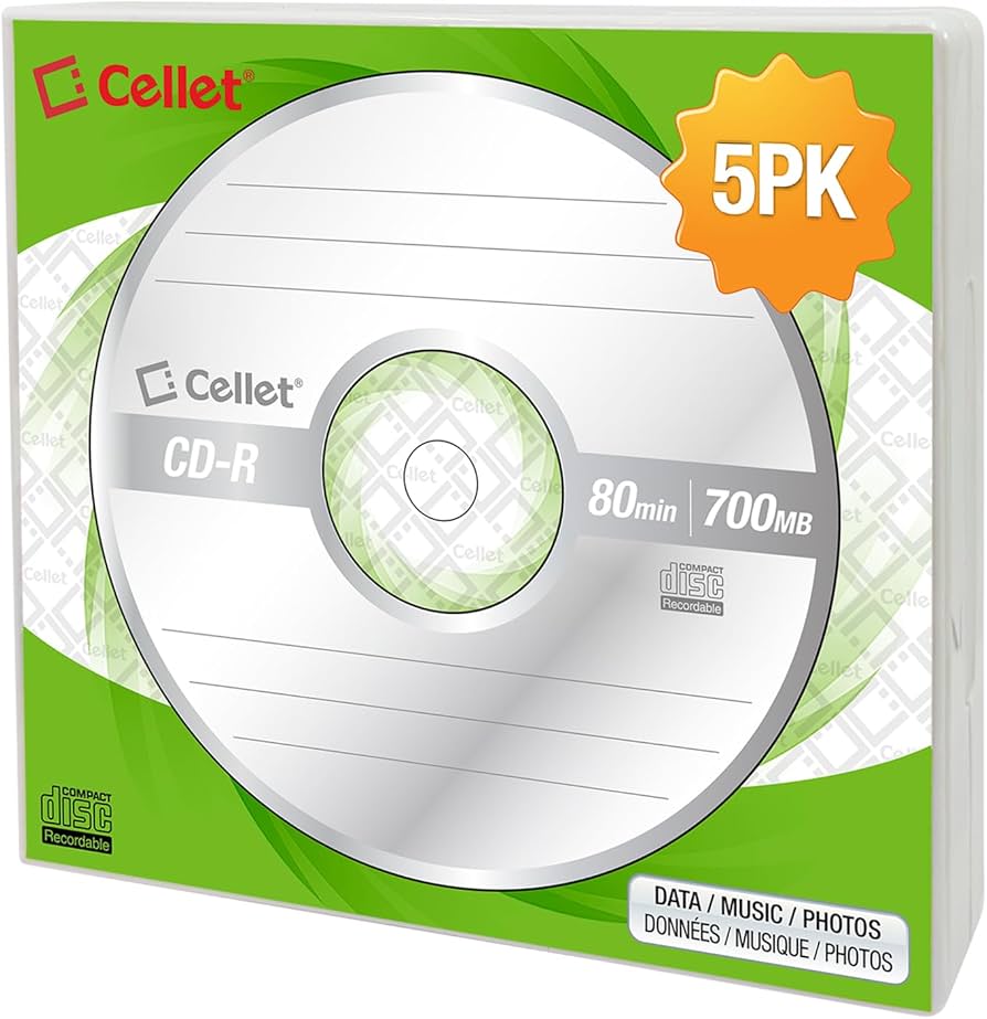 Amazon.com: Cellet CD-R 5-Pack – 700MB 80-Minute Blank Discs, 52X