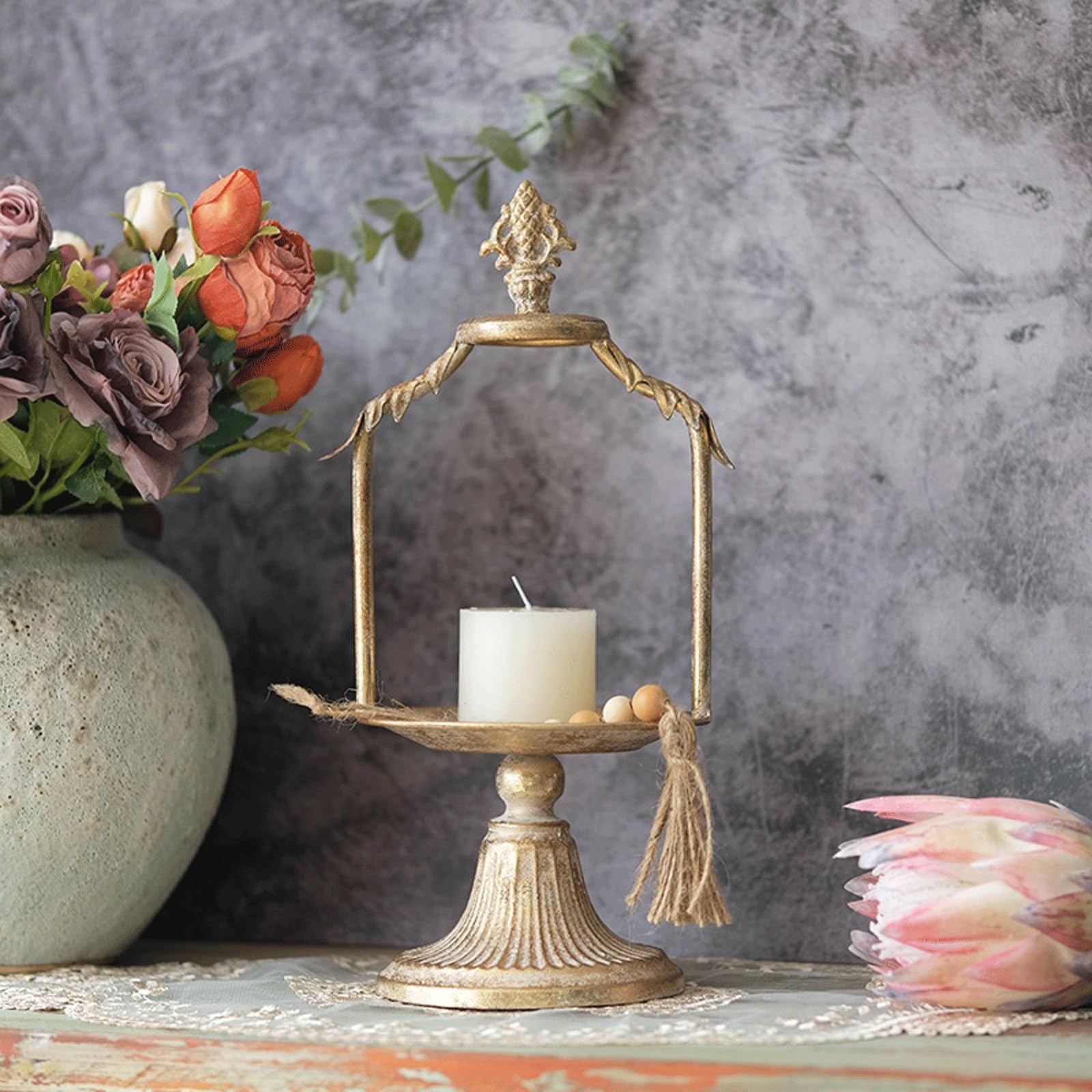 お16】30 フランス アンティーク 蛇腹 蝋燭立て キャンドルホルダー