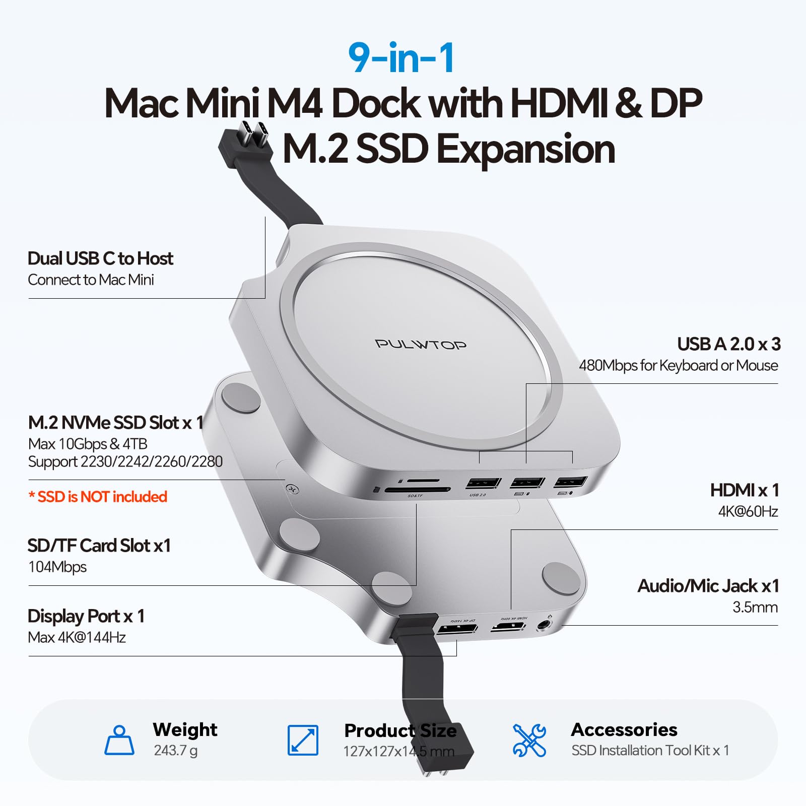 Amazon | PULWTOP USB C ハブ ドッキングステーション Mac Mini M4/M4