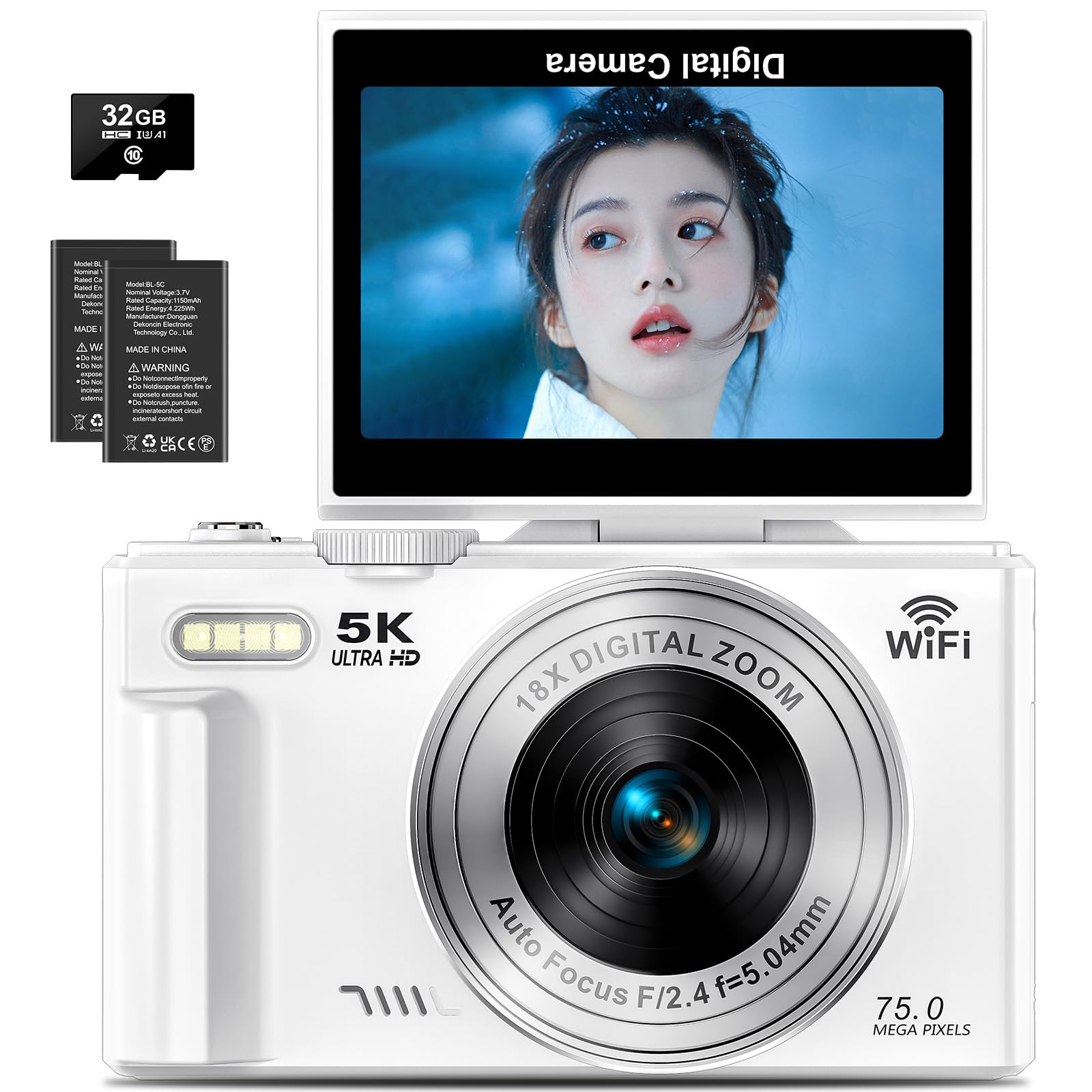 Amazon | デジカメ 5K 7500万画素 デジタルカメラ 18倍デジタルズーム